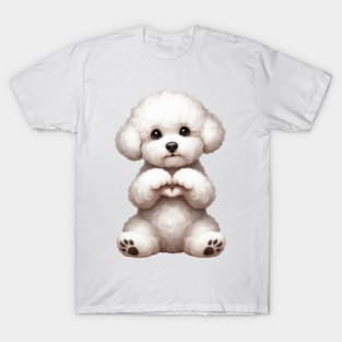 Valentine Bichon Frise Dog Giving Heart Hand Sign T-Shirt